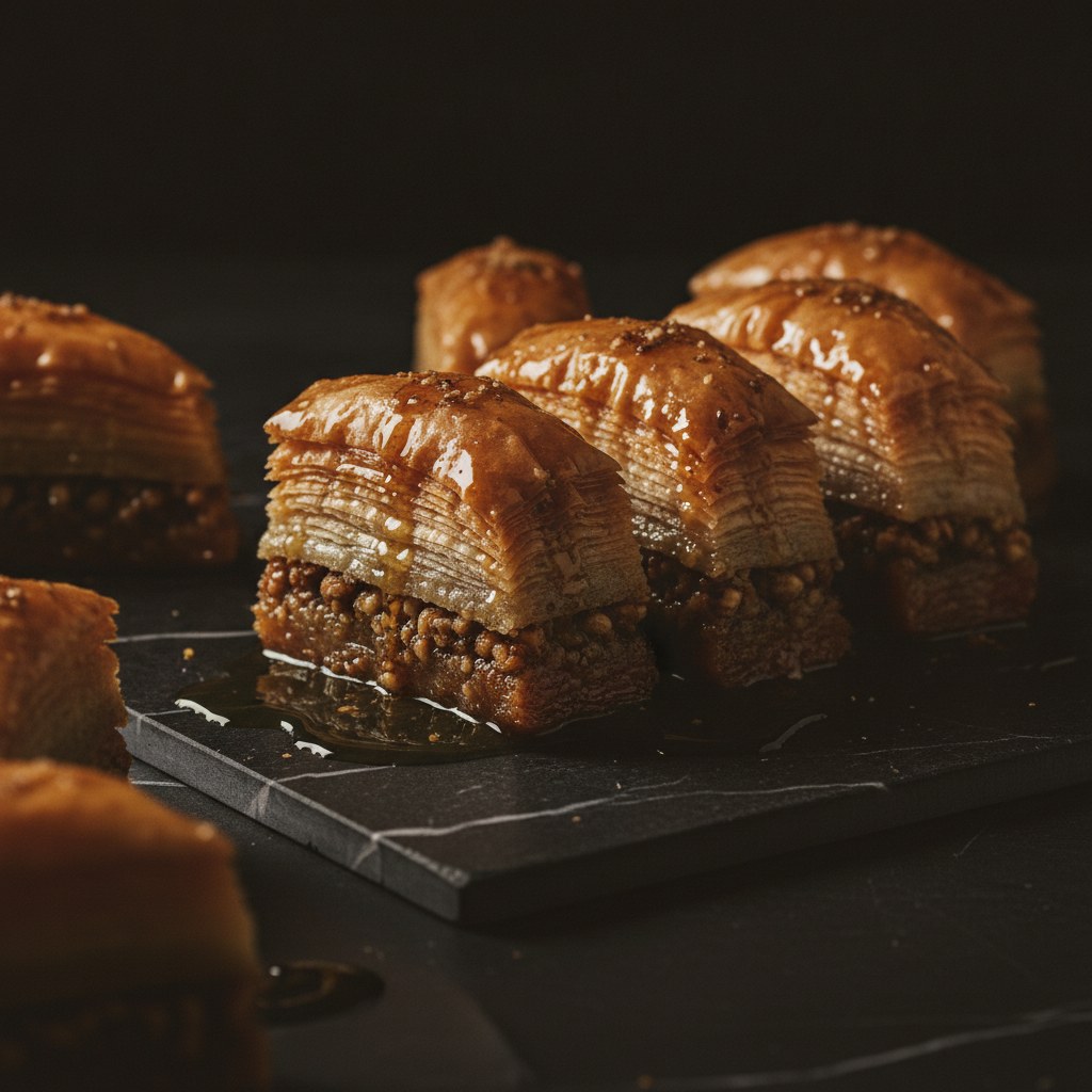 Cevizli baklava dilimi makro çekim