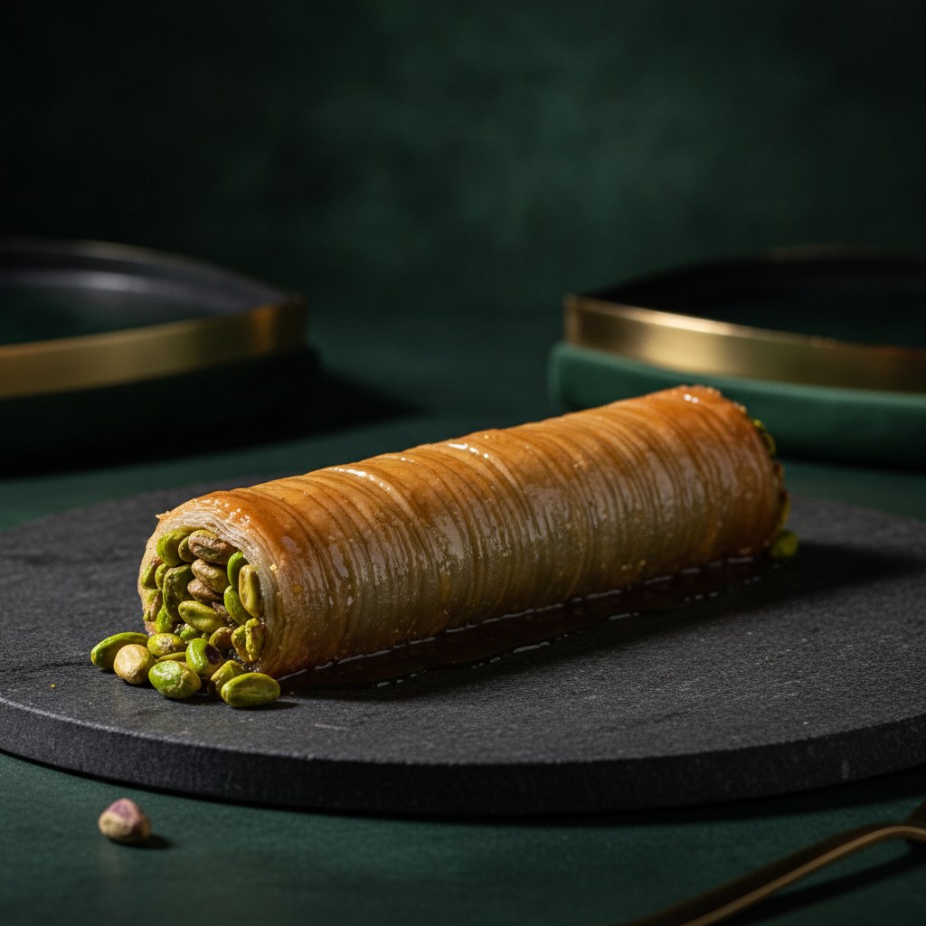 Şarap kırmızısı temalı düğün baklava sunumu
