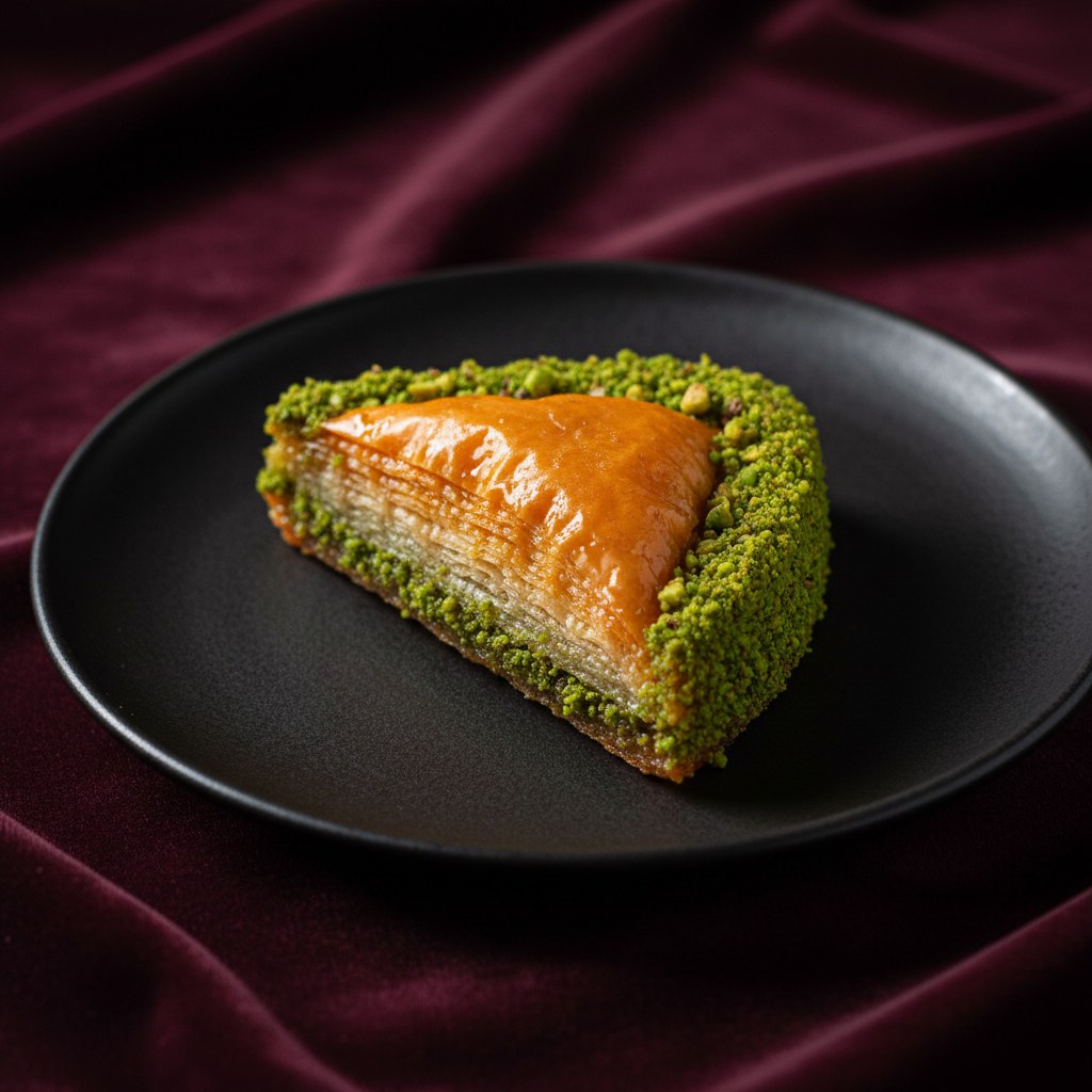 Kadife altlıkta sıralı sarma baklava